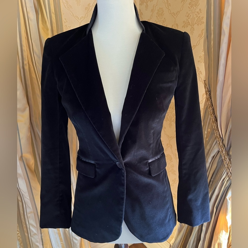 RACHEL ZOE BLACK VELVET TAILORED BLAZER W/satin trim size 6